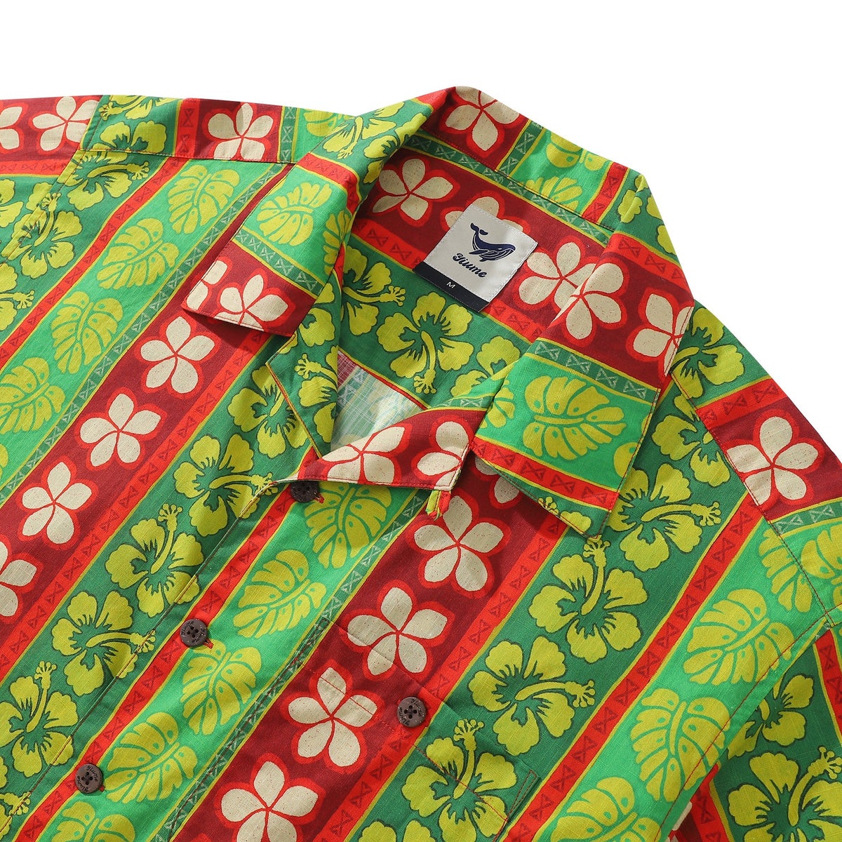 Hawaiian Shirt For Men Vertical Garden Shirt Camp Collar 100% Cotton