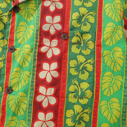 Hawaiian Shirt For Men Vertical Garden Shirt Camp Collar 100% Cotton