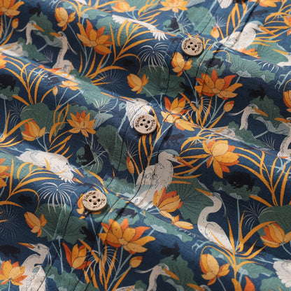 Men's Hawaiian Shirt By the pond By Cassandra O'Leary Cotton Button-down Short Sleeve Aloha Shirt