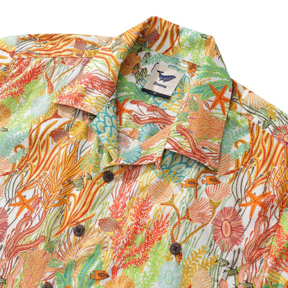 100% Cotton Fish Shirts Orange Hawaiian Shirt For Men Oceanic Camp Collar Shirt