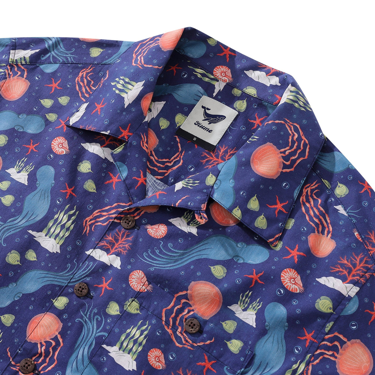 Summer Hawaiian Shirt For Men Underwater Cotton Beach Shirt Camp Collar
