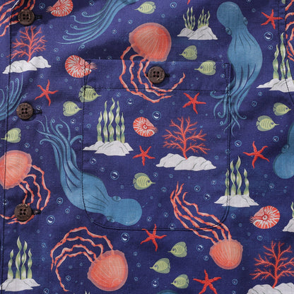 Summer Hawaiian Shirt For Men Underwater Cotton Beach Shirt Camp Collar