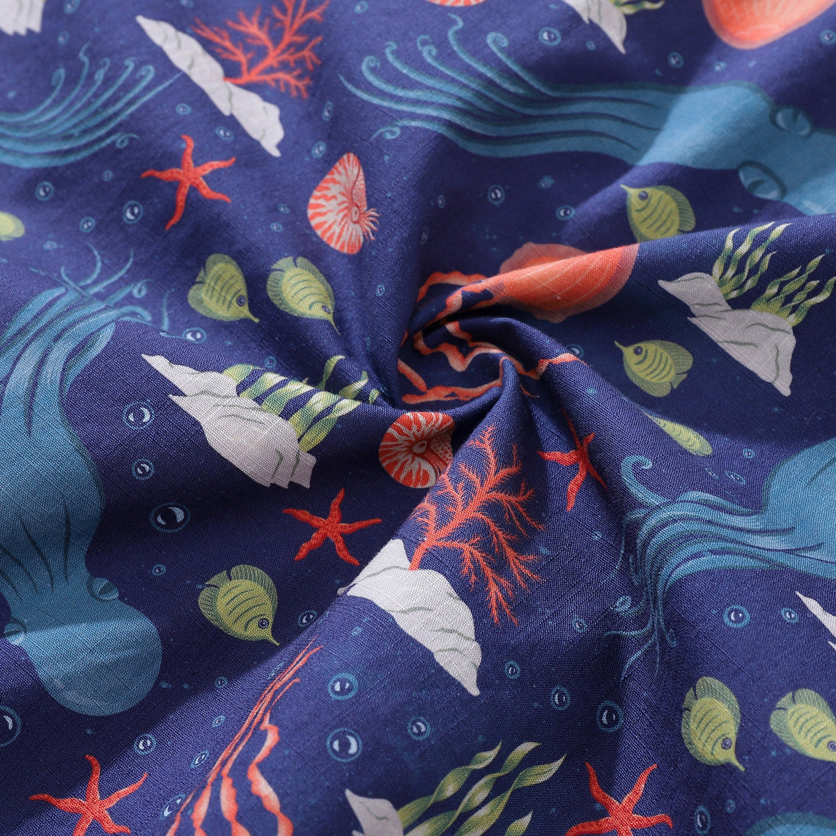Summer Hawaiian Shirt For Men Underwater Cotton Beach Shirt Camp Collar
