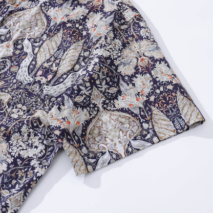 Men's Hawaiian Shirt The Garden of Serenity Cotton Button-down Short Sleeve 1940s Vintage Shirt