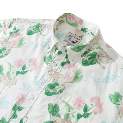 Hawaiian Shirt For Men Tropical Leopard And Hibiscus Short Sleeve Designer Shirt