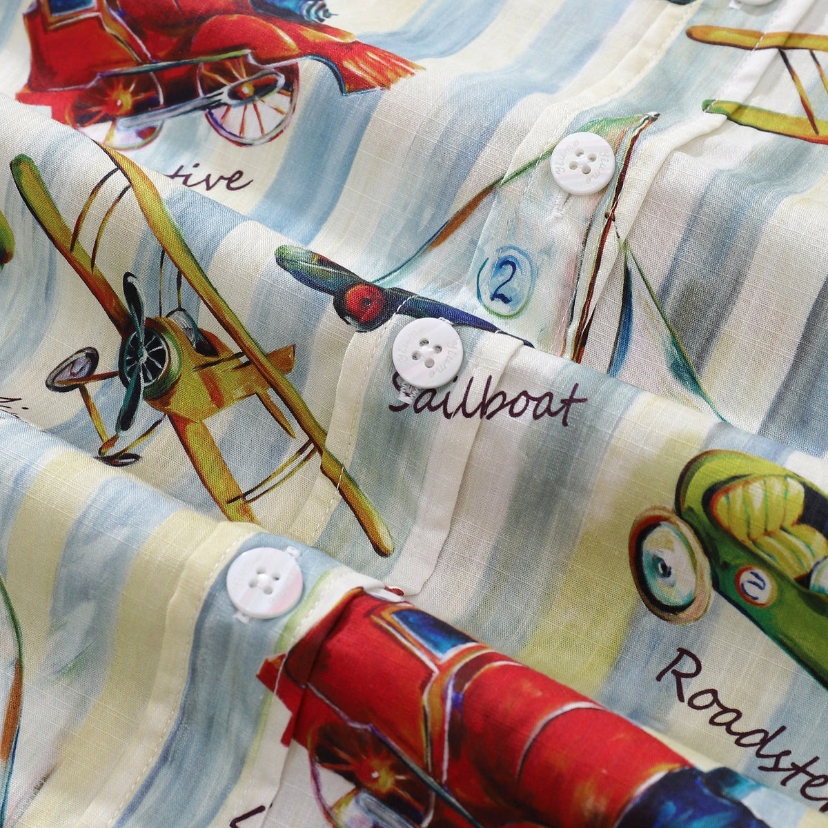 Men's Hawaiian Shirt Travel Memories Print Cotton Button-down Short Sleeve Aloha Shirt