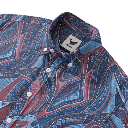 1970s Vintage Men's Hawaiian Shirt Abstract City Print Button-down Short Sleeve Aloha Shirt