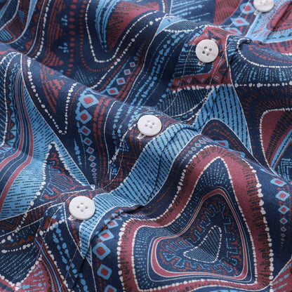 1970s Vintage Men's Hawaiian Shirt Abstract City Print Button-down Short Sleeve Aloha Shirt