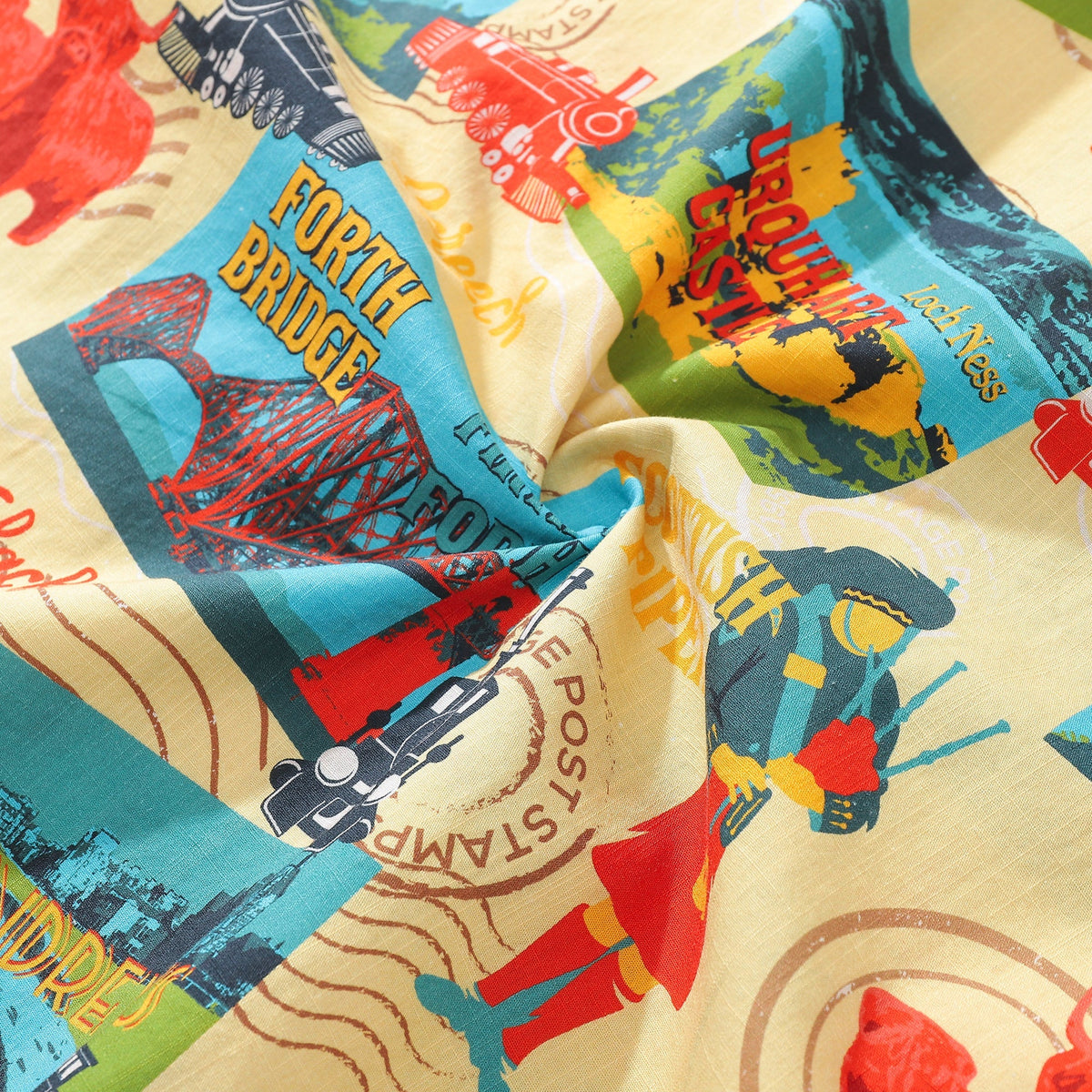 Men's Hawaiian Shirt Heritage Railway Scotland Print 1940s Vintage Short Sleeve Aloha Shirt