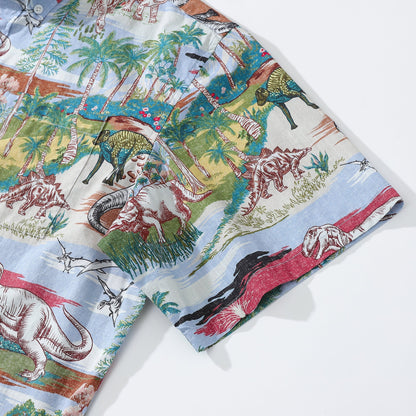 Hawaiian Shirts For Men Vintage Cretaceous Dinosaur Print Shirt