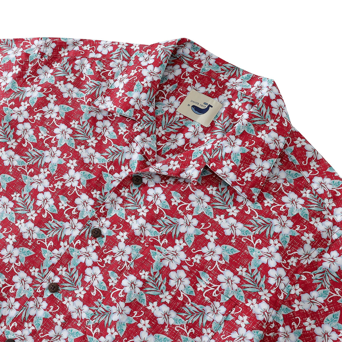 Vintage Red Hibiscus Frangipani Men's Camp Shirts Coconut Button 100% Cotton