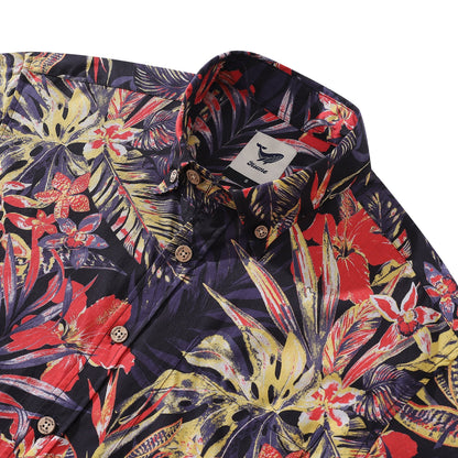 Men's Hawaiian Shirt Summer Night Print Cotton Button-down Short Sleeve Aloha Shirt