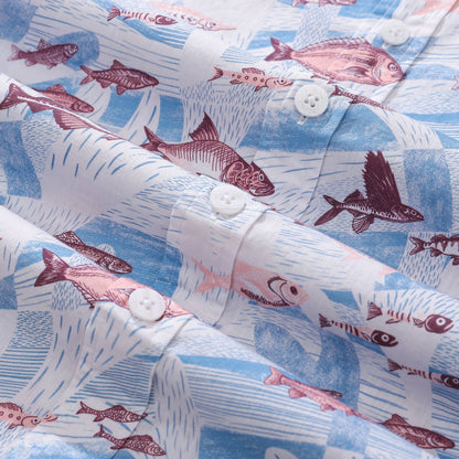 Hawaiian Shirts for Men Coral and Fish Print 100% Cotton