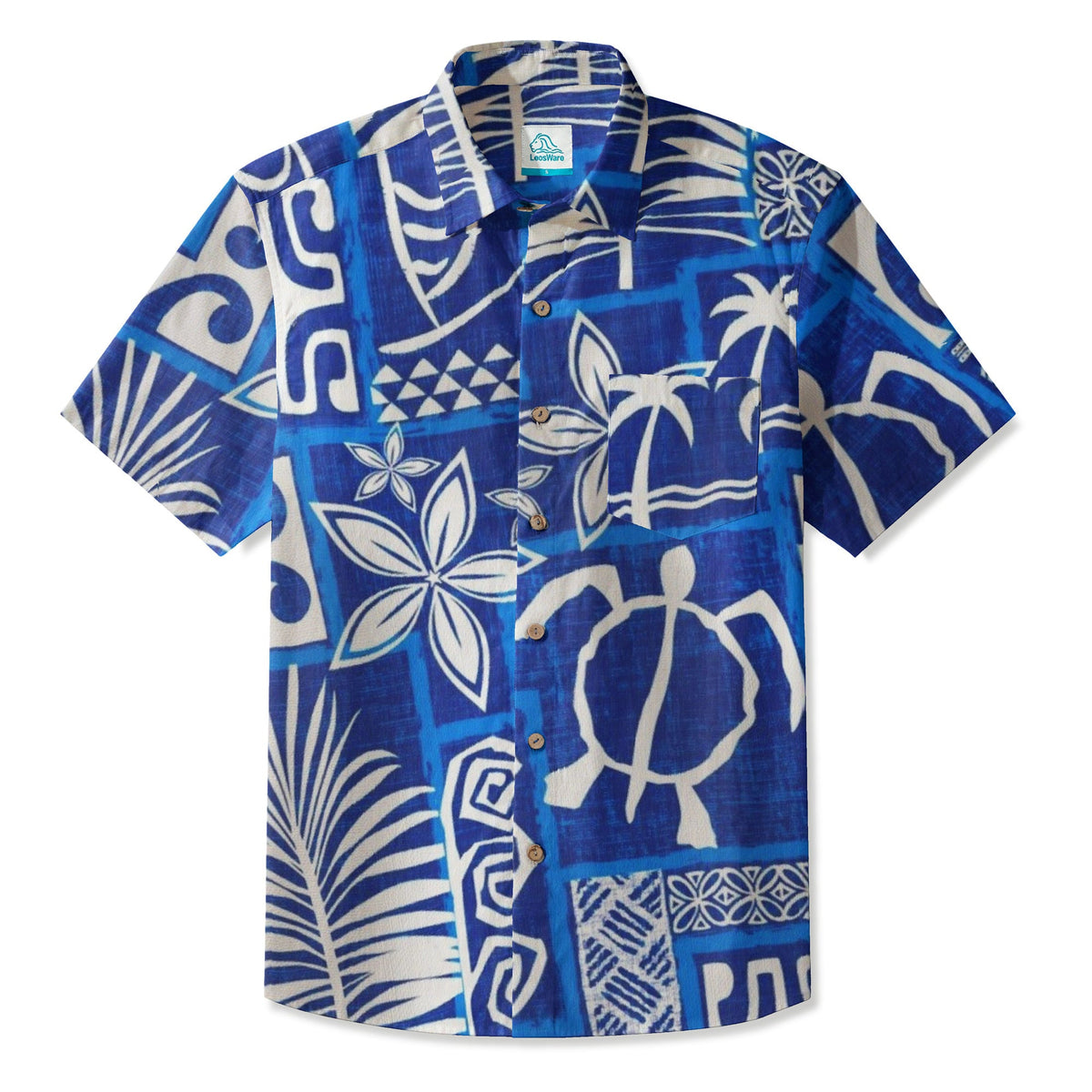 LeosWare® Men's Hawaiian Shirt Short Sleeve Button-up Breathable & Quick-Dry Aloha Tiki Mood(Mint Green)