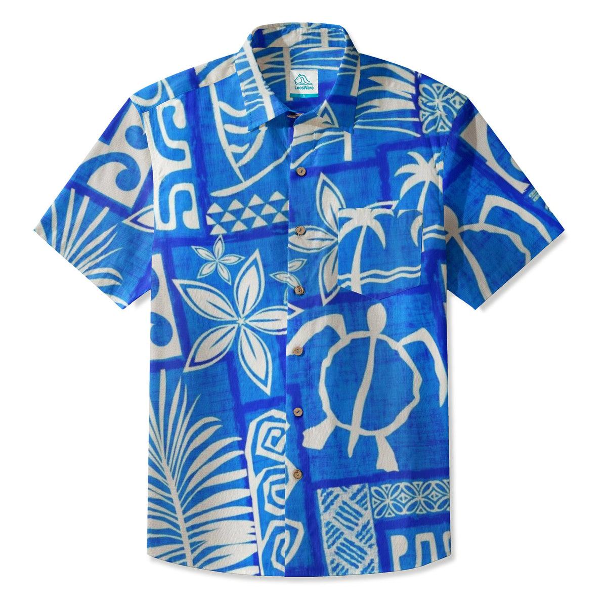 LeosWare® Men's Hawaiian Shirt Short Sleeve Button-up Breathable & Quick-Dry Aloha Tiki Mood(Teal Green)