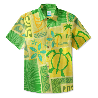 LeosWare® Men's Hawaiian Shirt Short Sleeve Button-up Breathable & Quick-Dry Aloha Tiki Mood(Teal Green)
