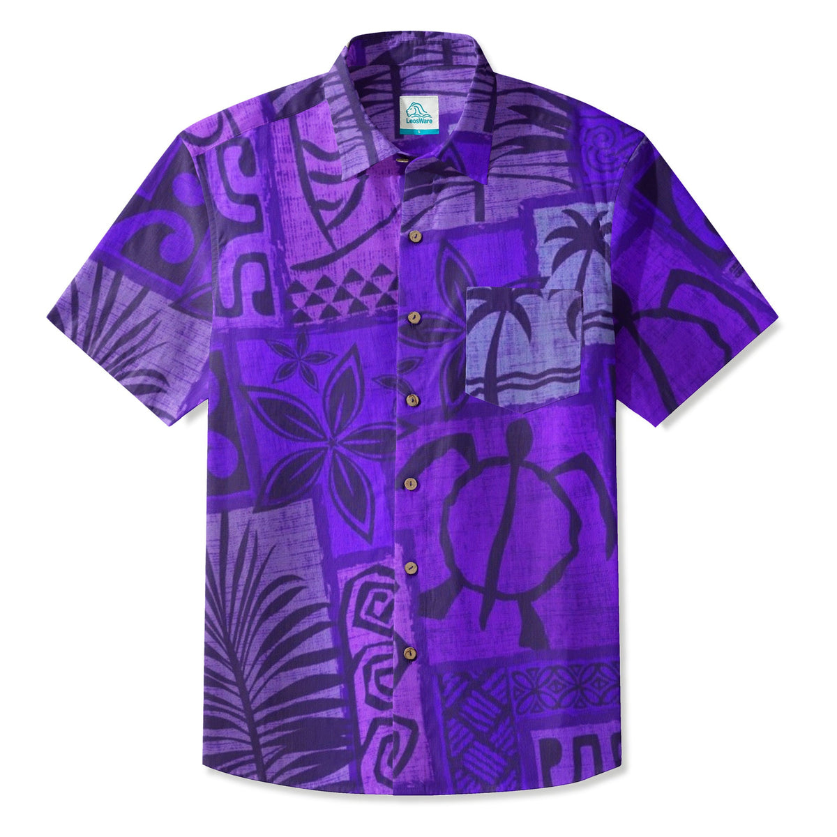 LeosWare® Men's Hawaiian Shirt Short Sleeve Button-up Breathable & Quick-Dry Aloha Tiki Mood(Burnt Orange)
