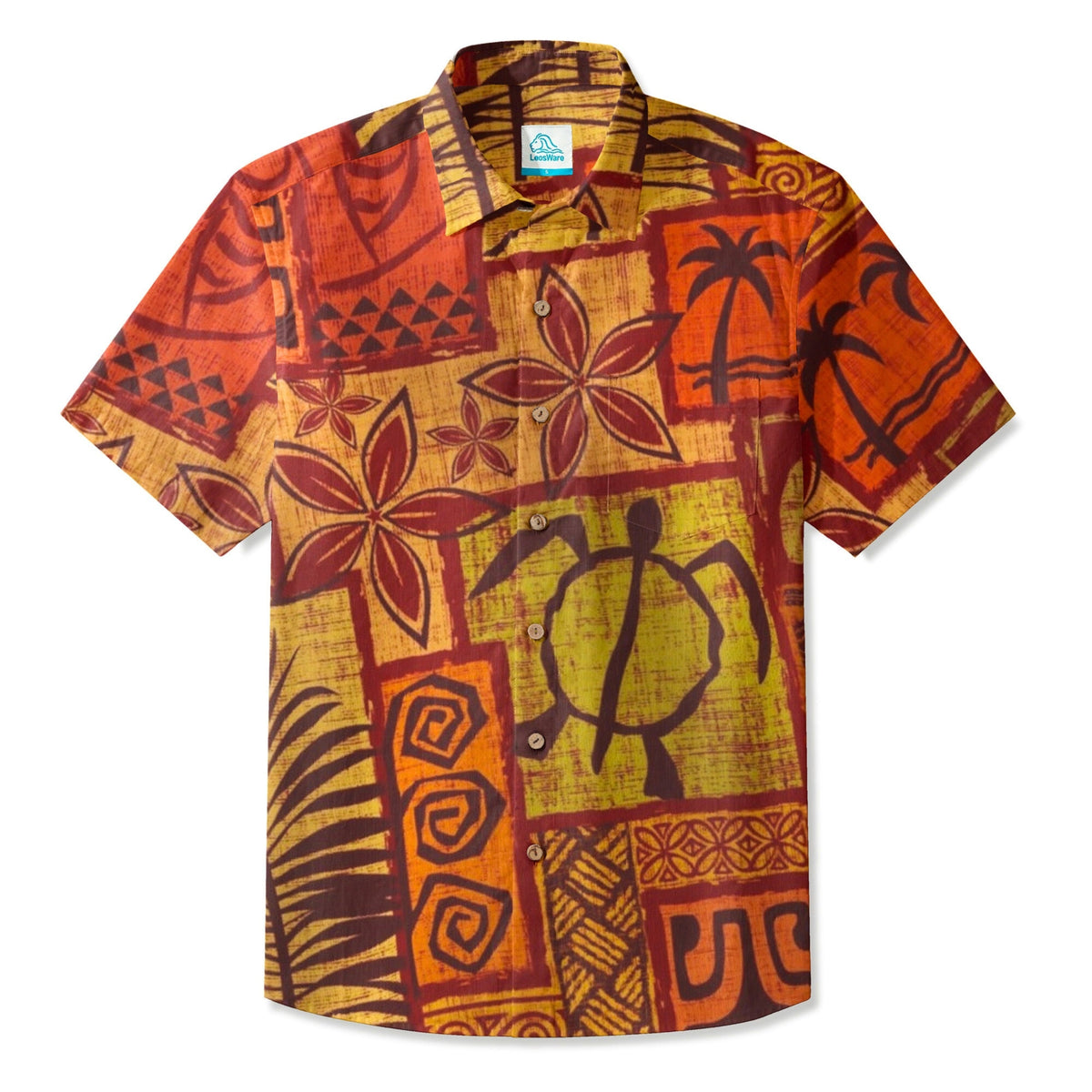 LeosWare® Men's Hawaiian Shirt Short Sleeve Button-up Breathable & Quick-Dry Aloha Tiki Mood(Ocean Blue)