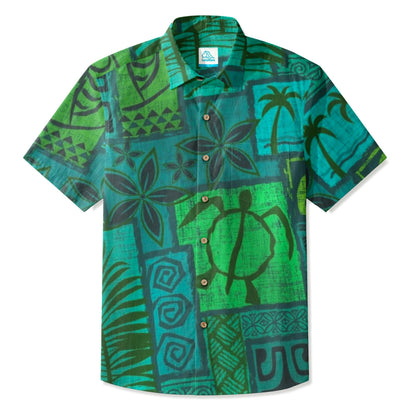 LeosWare® Men's Hawaiian Shirt Short Sleeve Button-up Breathable & Quick-Dry Aloha Tropical Tiki Mood(Sunset Orange)