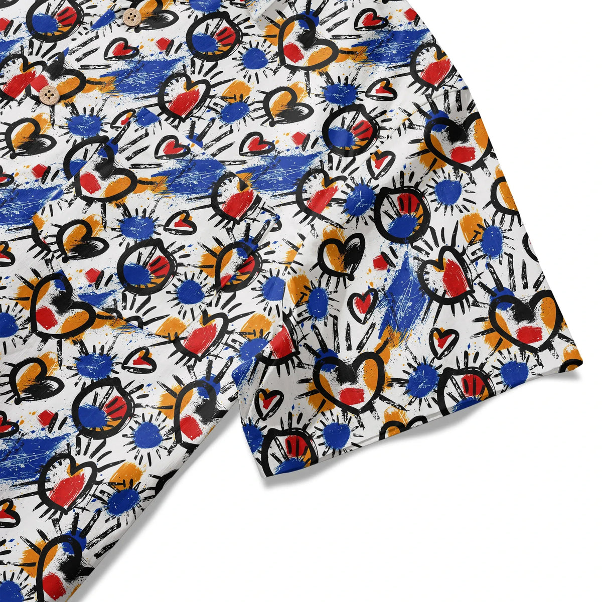 LeosWare® Men's Hawaiian Shirt Short Sleeve Button-up 100% Cotton White Aloha Color Clash Heart Mango