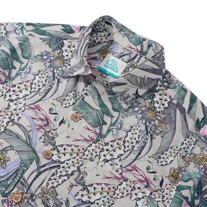 LeosWare® Men's Hawaiian Shirt Short Sleeve Button-up 100% Cotton Beige Aloha Fresh Tropical Plant Art