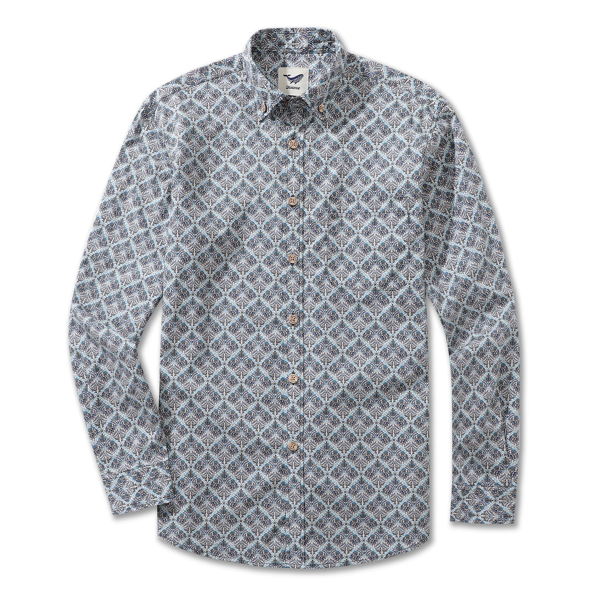 Men's Hawaiian Shirt Blooming Beauty Cotton Button-down Long Sleeve Aloha Shirt