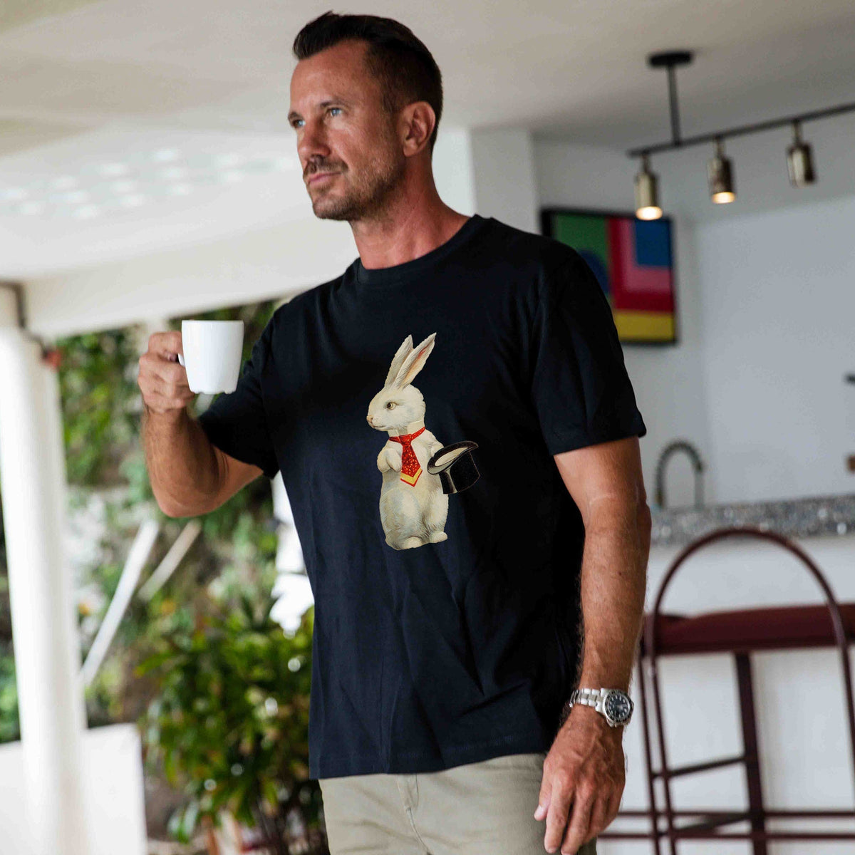 Easter Hawaiian Tee For Men Best Easter Wishes Tee Crew Neck 100% Cotton - BLACK