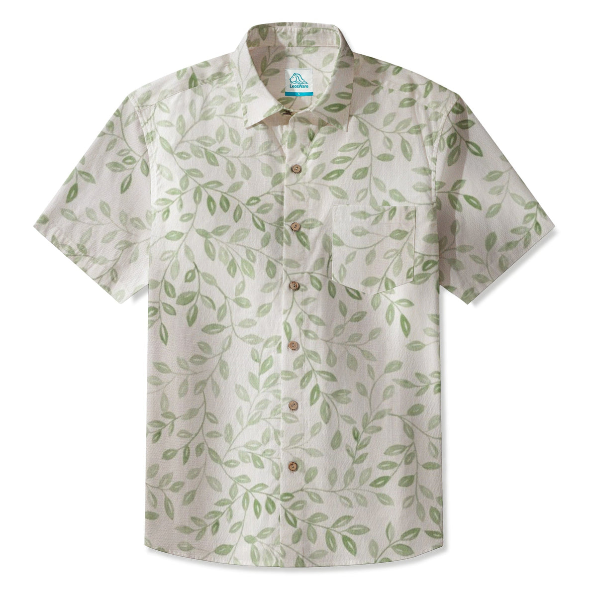 LeosWare® Men's Hawaiian Shirt Short Sleeve Button-up Breathable & Quick-Dry Aloha Leaf Breeze