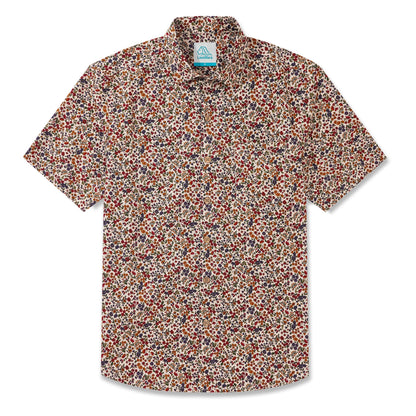LeosWare® Men's Hawaiian Shirt Short Sleeve Button-up 100% Cotton Red Aloha Colorful Countryside Small Floral Pattern Painting