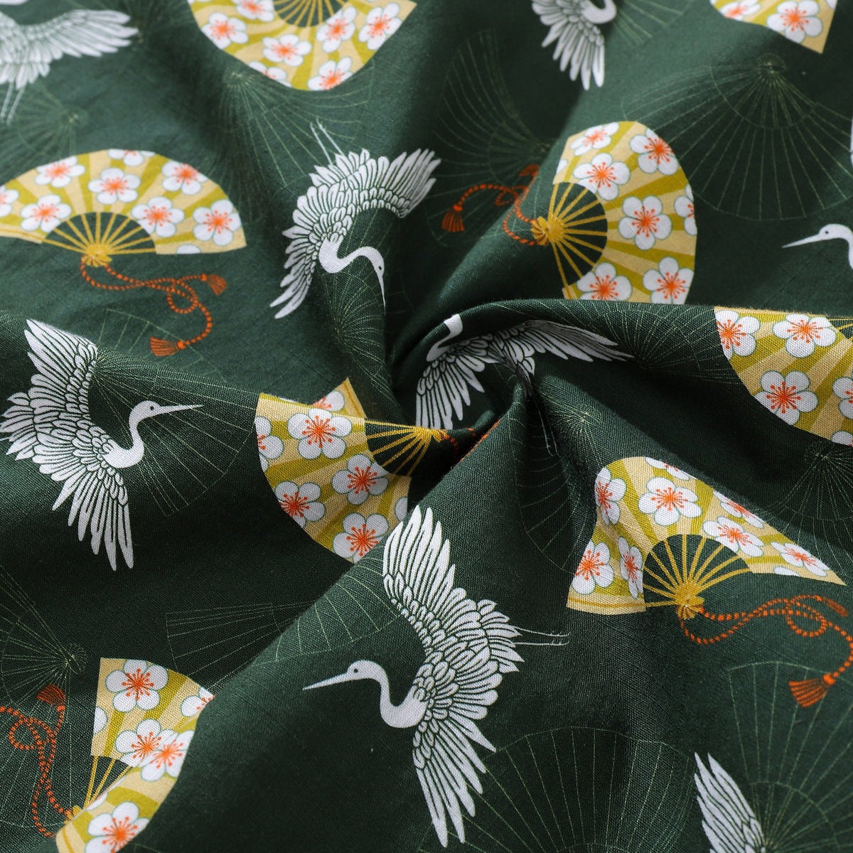 Men's Hawaiian Shirt Luck of the Cranes Print BY Julia Madoka Cotton Button-down Short Sleeve Aloha Shirt
