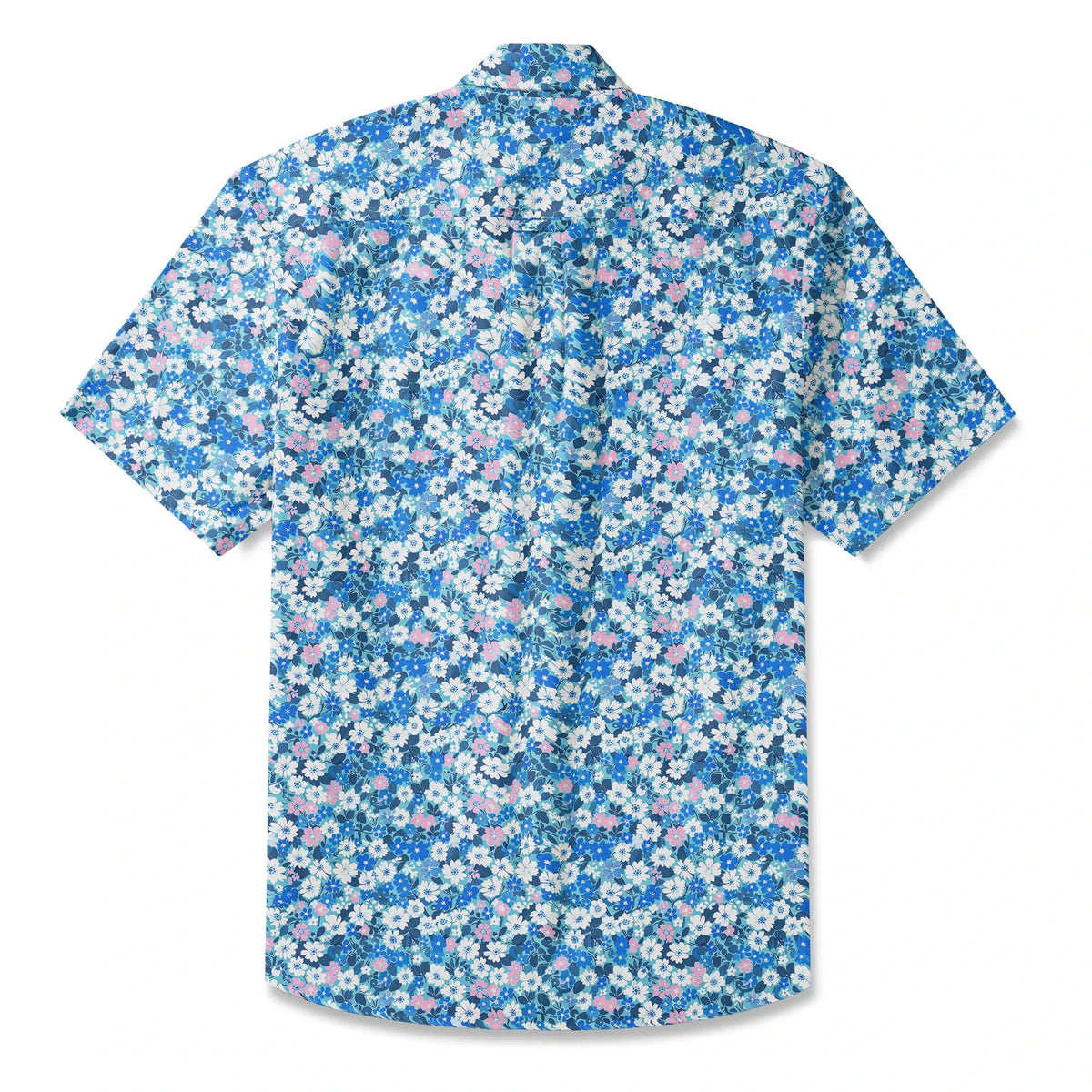 LeosWare® Flower Men's Hawaiian Shirt Short Sleeve Button-up 100% Cotton Blue Aloha Blue Sea Flower Trail