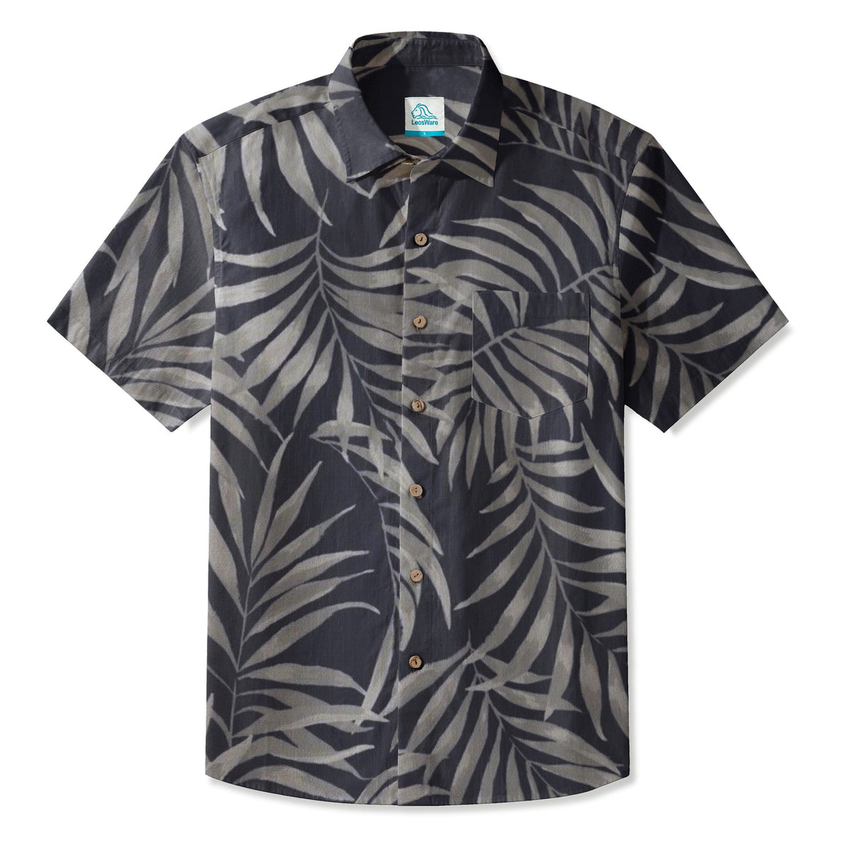 LeosWare® Men's Hawaiian Shirt Short Sleeve Button-up 95% Polyester, 5% Spandex Aloha Midnight Oasis