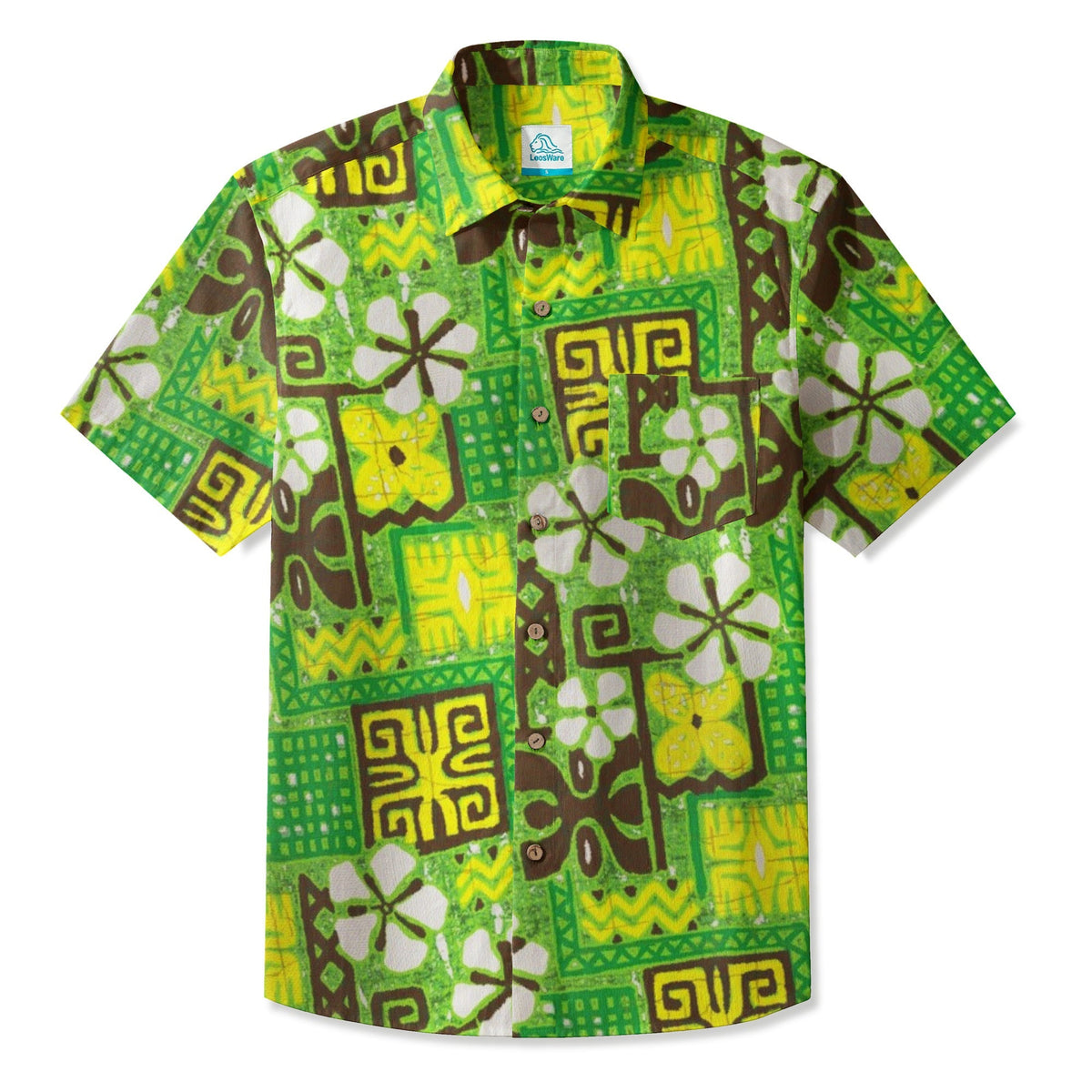 LeosWare® Men's Hawaiian Shirt Short Sleeve Button-up Breathable & Quick-Dry Aloha Tiki Meadow
